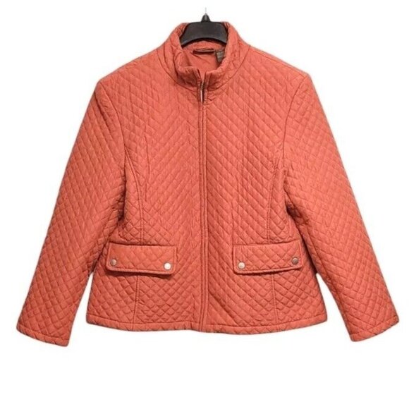 Jane Ashley Womens Large Burnt Orange Quilted Full Zip Barn Jacket Granny - Picture 1 of 6